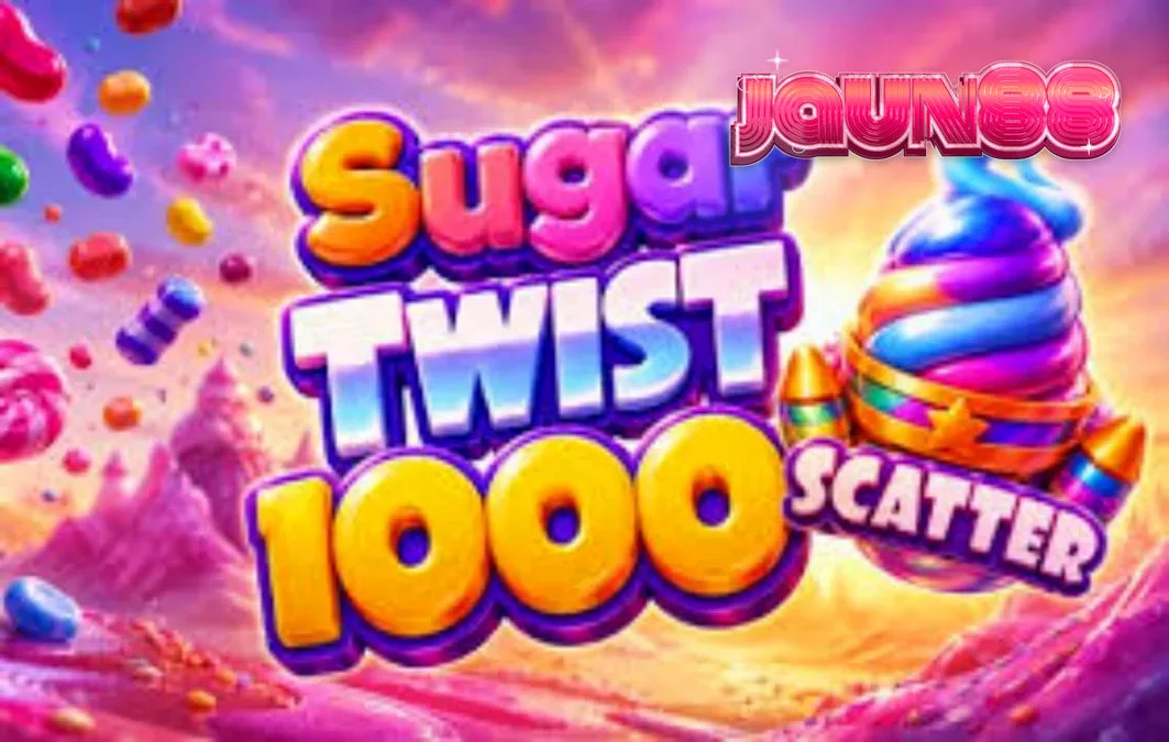 Tampilan grid 7x7 penuh warna dalam slot Sugar Twist 1000